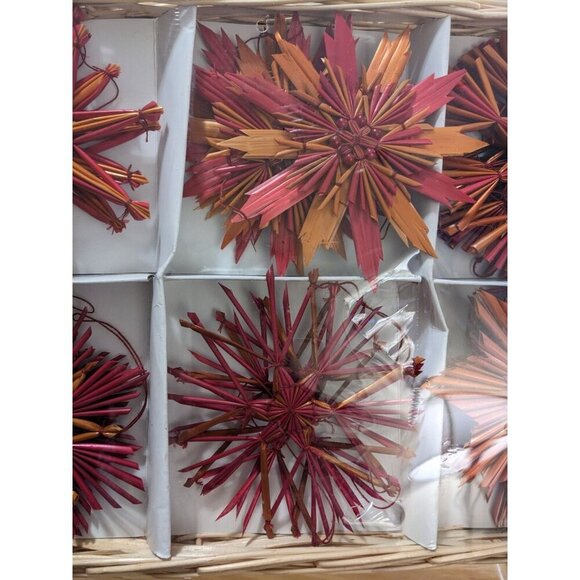 IKEA KALLT Straw Star Ornament Set of 18 Pieces Red Orange Holiday Decor - Picture 2 of 3